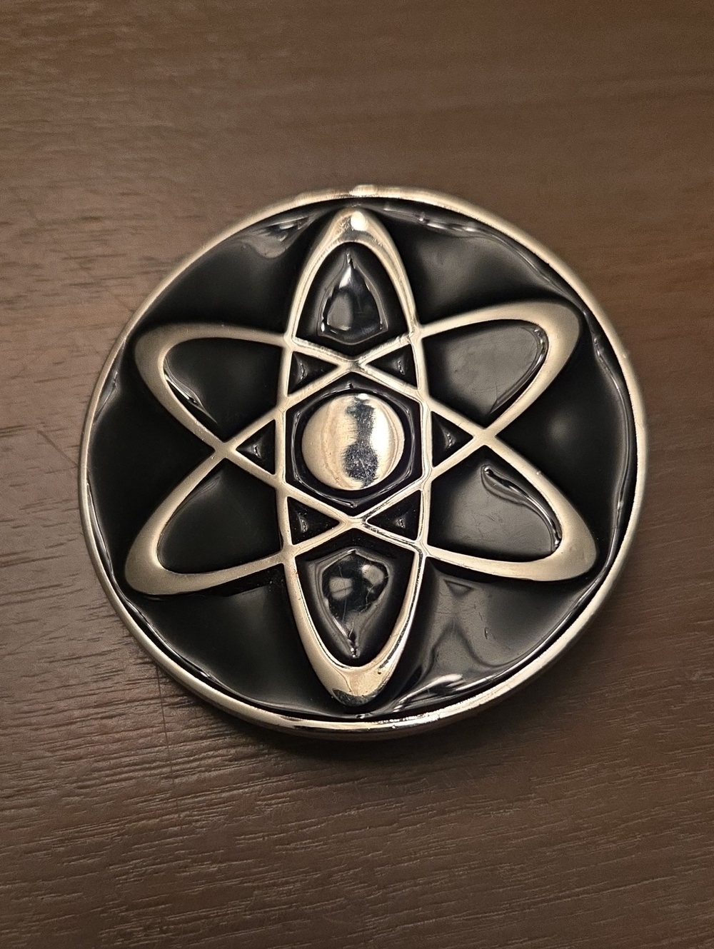 Atom Emblem Decorative Accent Belt Buckle - Black and Silver